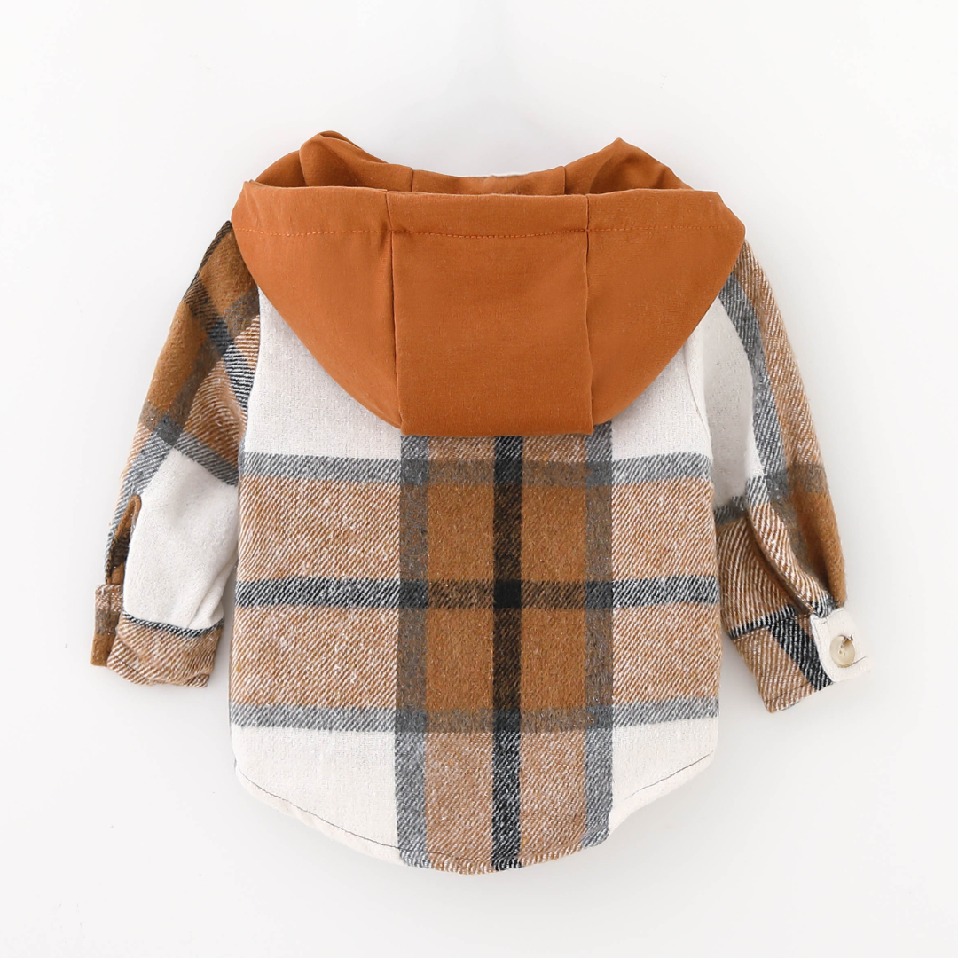 Hooded Brown & Gray Flannel Jacket