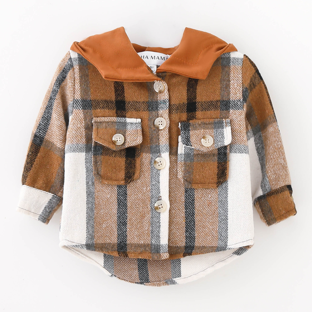 Hooded Brown & Gray Flannel Jacket