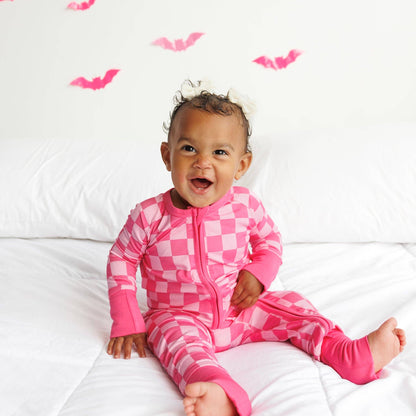 Pink Checkered Zip Bamboo PJ's