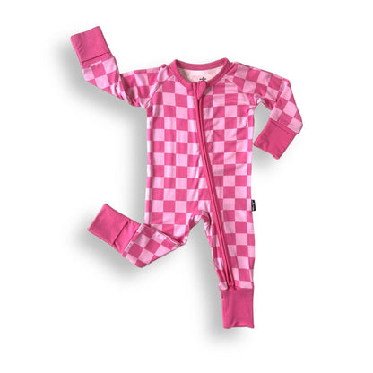 Pink Checkered Zip Bamboo PJ's