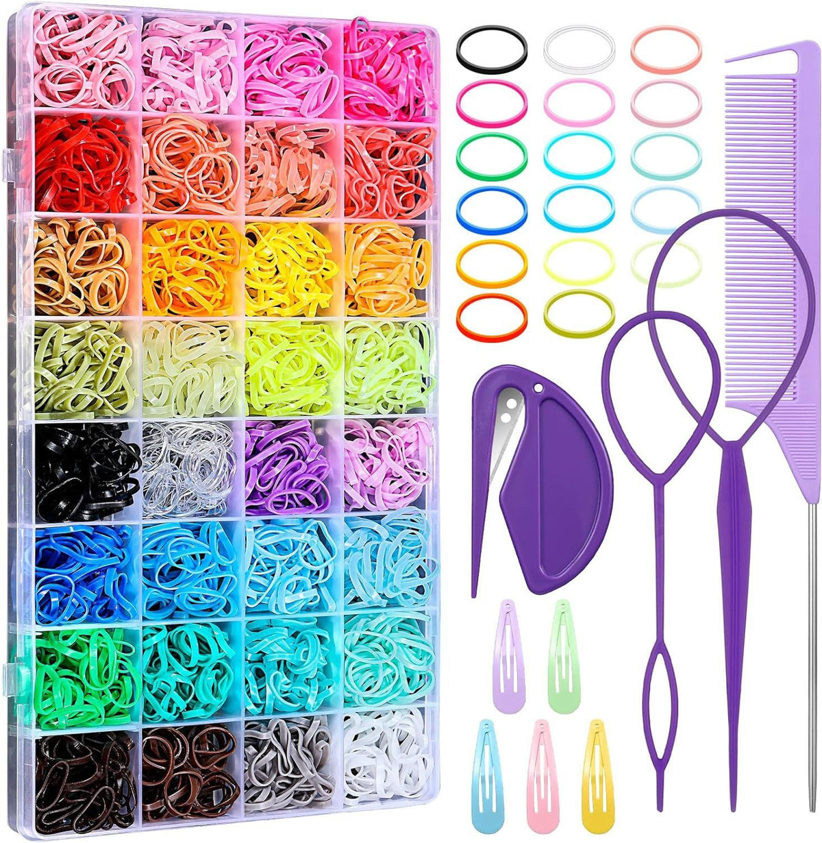 32 Colors Small Hair Rubber Bands With 16 Hair Styling Tools, 2000 Pcs Elastic Girl Baby Hair Ties Mini Hair Bands With Hair Elastic Cutter Hair Accessories Xmas Stuff For Girls Baby Toddlers Kids