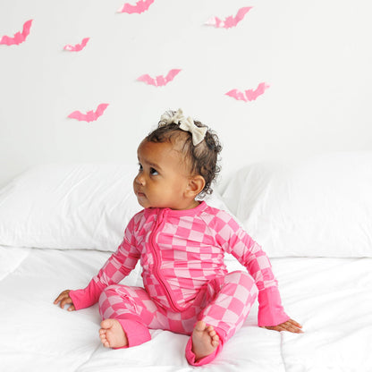 Pink Checkered Zip Bamboo PJ's