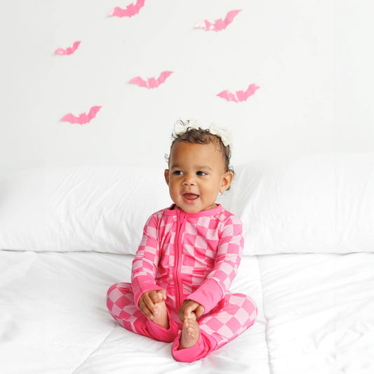 Pink Checkered Zip Bamboo PJ's